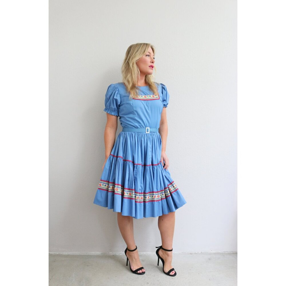 1960's Vintage Folk Embroidered Western Dress ~ Women's Extra Small Small XS SM - Picture 5 of 10